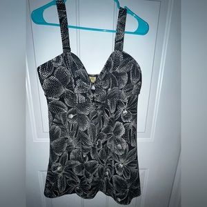 EUC Islander Floral Polka Dot Swim Dress - Size: 16